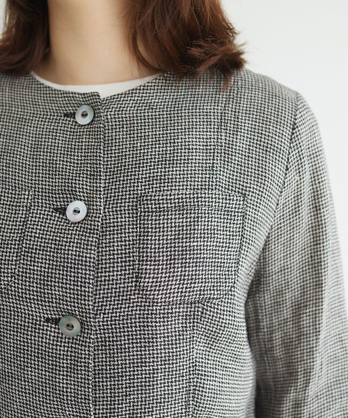 fig Ｌondon（フィグロンドン）の「lady LINEN　JK（ノーカラージャケット・レディース・その他/ベージュ/チャコールグレー・FREE）」の7枚目の写真