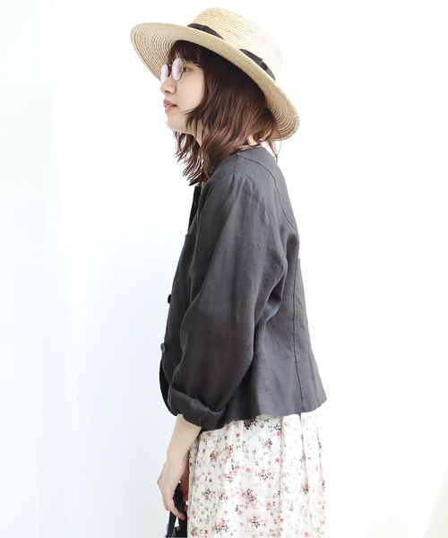 fig Ｌondon（フィグロンドン）の「lady LINEN　JK（ノーカラージャケット・レディース・その他/ベージュ/チャコールグレー・FREE）」の17枚目の写真