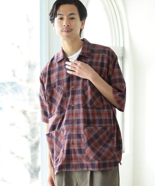 BEAMS（ビームス）の「BEAMS / チェック キューバ シャツ（シャツ/ブラウス・メンズ・ネイビー/パープル・S/XL/M/L）」の2枚目の写真