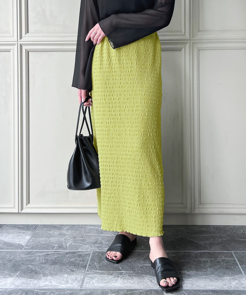 JUNOAH（ジュノア）の「ランダムステッチギャザータイトスカート（スカート・レディース・ブラック/ベージュ/グリーン系その他・MEDIUM/LARGE）」の3枚目の写真