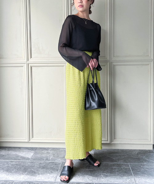 JUNOAH（ジュノア）の「ランダムステッチギャザータイトスカート（スカート・レディース・ブラック/ベージュ/グリーン系その他・MEDIUM/LARGE）」の11枚目の写真