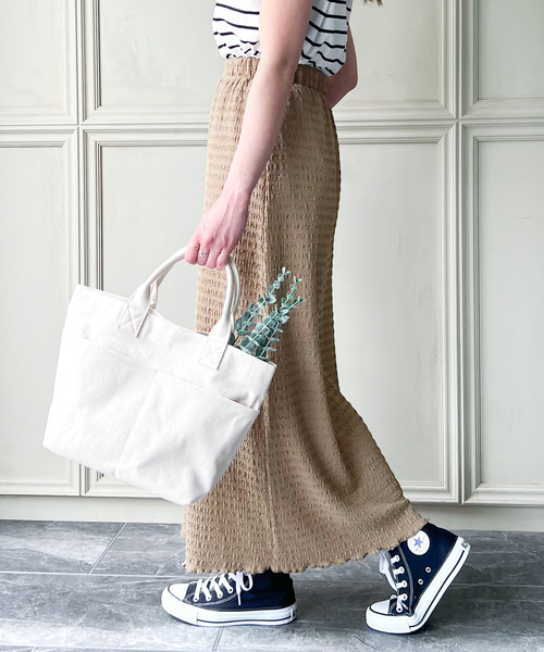 JUNOAH（ジュノア）の「ランダムステッチギャザータイトスカート（スカート・レディース・ブラック/ベージュ/グリーン系その他・MEDIUM/LARGE）」の8枚目の写真