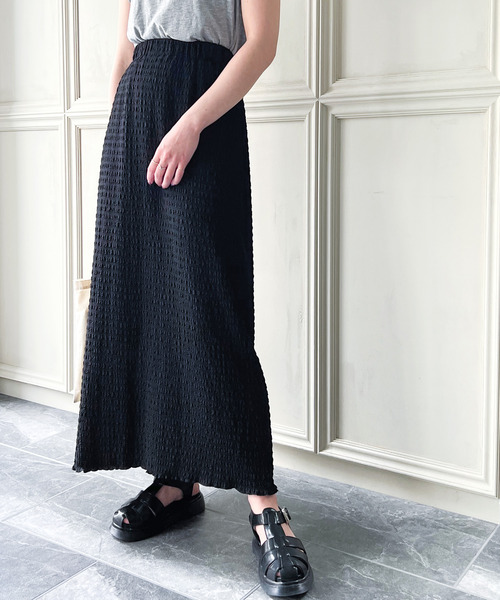 JUNOAH（ジュノア）の「ランダムステッチギャザータイトスカート（スカート・レディース・ブラック/ベージュ/グリーン系その他・MEDIUM/LARGE）」の5枚目の写真