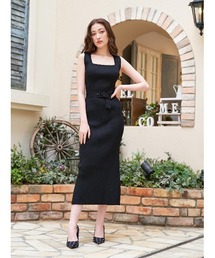 リブニットロングワンピース