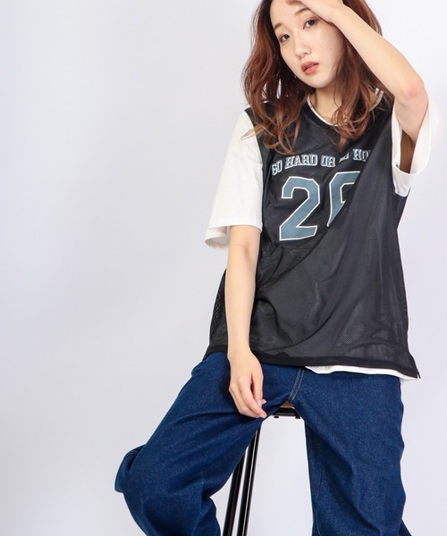 FUNALIVE(ファンアライブ)の「Sunsweet フェイクレイヤードデザイン半袖Tシャツ(Tシャツ/カットソー・メンズ・ブラック/ベージュ・M/L)」の6枚目の写真
