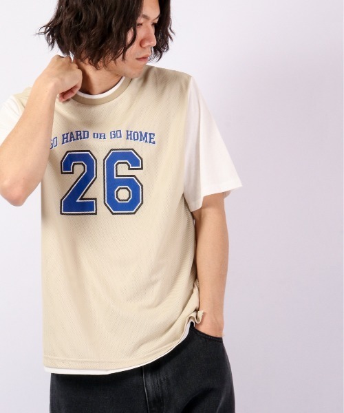 FUNALIVE(ファンアライブ)の「Sunsweet フェイクレイヤードデザイン半袖Tシャツ(Tシャツ/カットソー・メンズ・ブラック/ベージュ・M/L)」の5枚目の写真