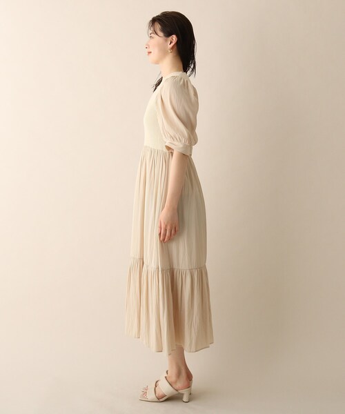 OPAQUE.CLIP（オペークドットクリップ）の「◆異素材ティアードロングワンピース（ワンピース・レディース・オフホワイト/ブラック/サンドベージュ・38/36）」の5枚目の写真