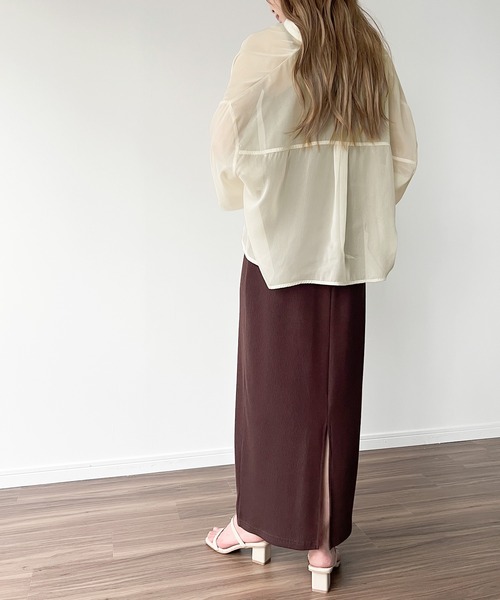 スタンドカラーシアーショートシャツ