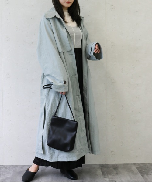 Per sist ence(パーシエンス)の「Per sist ence/パーシエンス ワッシャータフタステンカラーコート(ステンカラーコート・レディース・ベージュ/アイボリー/ブラック/カーキ/グレー・FREE)」の3枚目の写真