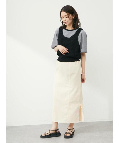 Green Parks(グリーンパークス)の「リネン入りサイドスリットスカート(スカート・レディース・ベージュ/ブルー/ブラック・FREE)」の7枚目の写真