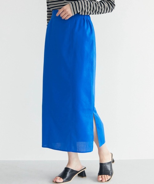 Green Parks(グリーンパークス)の「リネン入りサイドスリットスカート(スカート・レディース・ベージュ/ブルー/ブラック・FREE)」の3枚目の写真