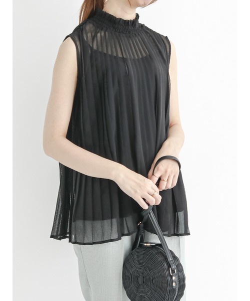 Te chichi（テチチ）の「スタンドフリルシアーストライプブラウス（シャツ/ブラウス・レディース・ブラック/オフホワイト/ブラウン・ﾌﾘ-）」の3枚目の写真