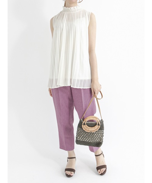 Te chichi（テチチ）の「スタンドフリルシアーストライプブラウス（シャツ/ブラウス・レディース・ブラック/オフホワイト/ブラウン・ﾌﾘ-）」の6枚目の写真