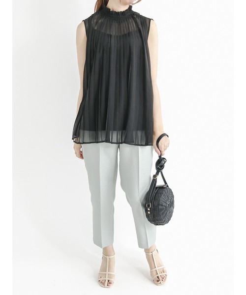 Te chichi（テチチ）の「スタンドフリルシアーストライプブラウス（シャツ/ブラウス・レディース・ブラック/オフホワイト/ブラウン・ﾌﾘ-）」の7枚目の写真