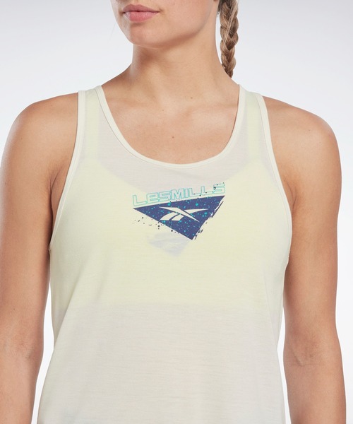 Reebok（リーボック）の「レズミルズR スーパープレミアム グラフィック タンク トップ  / Les MillsR Supremium Graphic Tank Top （タンクトップ・レディース・ホワイト・LARGE/X-LARGE/SMALL/X-SMALL/MEDIUM）」の3枚目の写真