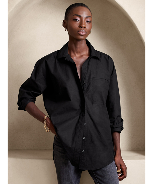 Banana Republic(バナナリパブリック)の「オーバーサイズ チュニックシャツ(シャツ/ブラウス・レディース・マルチ/ホワイト/ブラック/ストライプ・S/L/XS/M)」の2枚目の写真