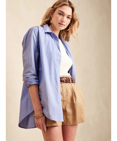 Banana Republic(バナナリパブリック)の「オーバーサイズ チュニックシャツ(シャツ/ブラウス・レディース・マルチ/ホワイト/ブラック/ストライプ・S/L/XS/M)」の3枚目の写真