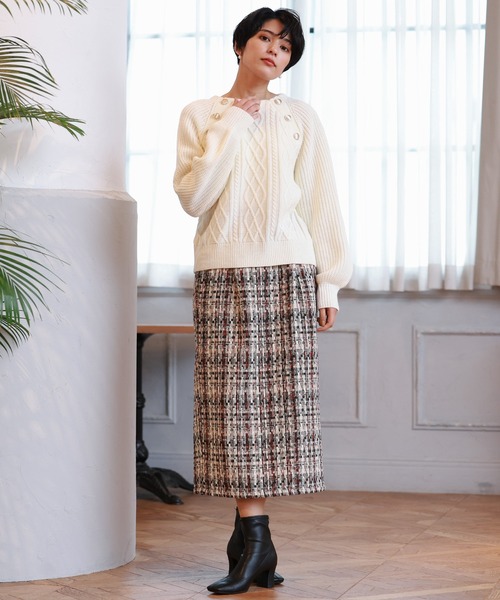 LOUISE ODIER(ルイーズオディール)の「MIXツイードタイトスカート(スカート・レディース・ライトグレー/パープル/レッド/ブラック・MEDIUM)」の16枚目の写真