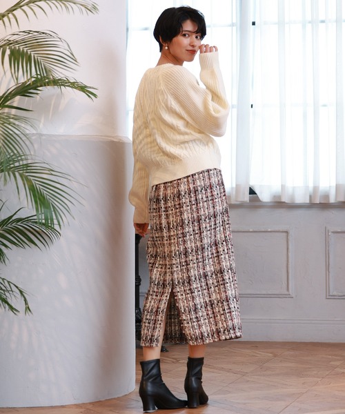 LOUISE ODIER(ルイーズオディール)の「MIXツイードタイトスカート(スカート・レディース・ライトグレー/パープル/レッド/ブラック・MEDIUM)」の18枚目の写真