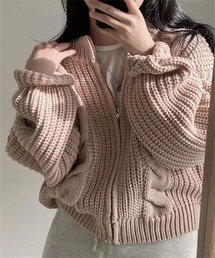 ケーブルショートジップカーディガン