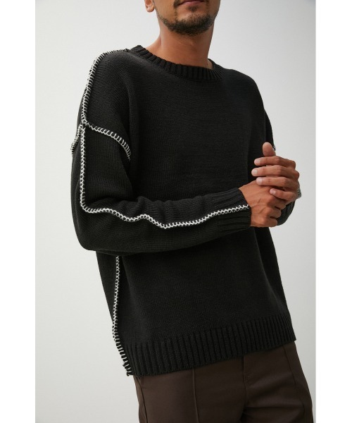 AZUL by moussy（アズールバイマウジー）の「STITCH COCKTAIL COLOR KNIT/ステッチカクテルカラーニット（ニット/セーター・メンズ・ベージュ/ピンク/グリーン/ブラック/オフホワイト・MEDIUM/LARGE）」の3枚目の写真