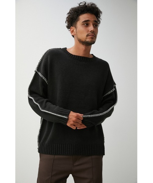 AZUL by moussy（アズールバイマウジー）の「STITCH COCKTAIL COLOR KNIT/ステッチカクテルカラーニット（ニット/セーター・メンズ・ベージュ/ピンク/グリーン/ブラック/オフホワイト・MEDIUM/LARGE）」の15枚目の写真