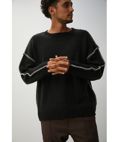 AZUL by moussy（アズールバイマウジー）の「STITCH COCKTAIL COLOR KNIT/ステッチカクテルカラーニット（ニット/セーター・メンズ・ベージュ/ピンク/グリーン/ブラック/オフホワイト・MEDIUM/LARGE）」の16枚目の写真