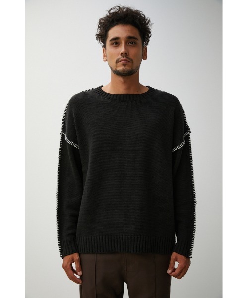 AZUL by moussy（アズールバイマウジー）の「STITCH COCKTAIL COLOR KNIT/ステッチカクテルカラーニット（ニット/セーター・メンズ・ベージュ/ピンク/グリーン/ブラック/オフホワイト・MEDIUM/LARGE）」の18枚目の写真