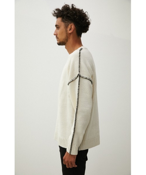 AZUL by moussy（アズールバイマウジー）の「STITCH COCKTAIL COLOR KNIT/ステッチカクテルカラーニット（ニット/セーター・メンズ・ベージュ/ピンク/グリーン/ブラック/オフホワイト・MEDIUM/LARGE）」の10枚目の写真