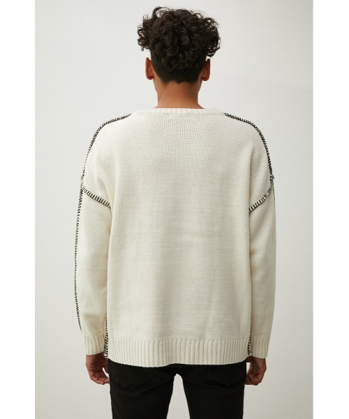 AZUL by moussy（アズールバイマウジー）の「STITCH COCKTAIL COLOR KNIT/ステッチカクテルカラーニット（ニット/セーター・メンズ・ベージュ/ピンク/グリーン/ブラック/オフホワイト・MEDIUM/LARGE）」の11枚目の写真