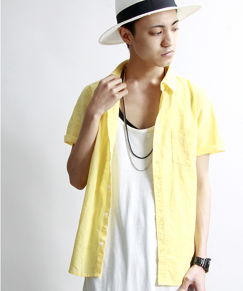 WEGO(ウィゴー)の「WEGO/フレンチリネンMIXシャツ(シャツ/ブラウス・メンズ・ホワイト/ライム/サックスブルー/ネイビー/ライトイエロー/レッド・SMALL/MEDIUM/LARGE)」の5枚目の写真