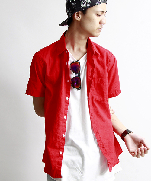 WEGO(ウィゴー)の「WEGO/フレンチリネンMIXシャツ(シャツ/ブラウス・メンズ・ホワイト/ライム/サックスブルー/ネイビー/ライトイエロー/レッド・SMALL/MEDIUM/LARGE)」の6枚目の写真