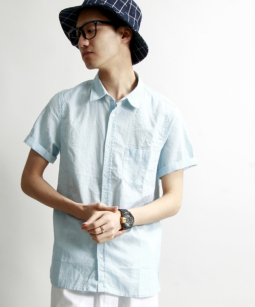 WEGO(ウィゴー)の「WEGO/フレンチリネンMIXシャツ(シャツ/ブラウス・メンズ・ホワイト/ライム/サックスブルー/ネイビー/ライトイエロー/レッド・SMALL/MEDIUM/LARGE)」の4枚目の写真