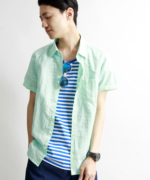 WEGO(ウィゴー)の「WEGO/フレンチリネンMIXシャツ(シャツ/ブラウス・メンズ・ホワイト/ライム/サックスブルー/ネイビー/ライトイエロー/レッド・SMALL/MEDIUM/LARGE)」の1枚目の写真