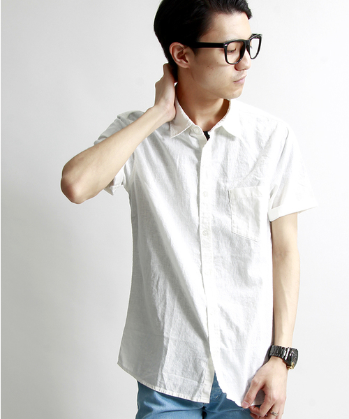 WEGO(ウィゴー)の「WEGO/フレンチリネンMIXシャツ(シャツ/ブラウス・メンズ・ホワイト/ライム/サックスブルー/ネイビー/ライトイエロー/レッド・SMALL/MEDIUM/LARGE)」の18枚目の写真