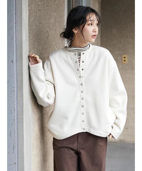 CRAFT STANDARD BOUTIQUE(クラフトスタンダードブティック)の「裏起毛カーディガン *(カーディガン/ボレロ・レディース・チャコールグレー/カーキ/アイボリー/レッド/モカ/パープル・L/M)」の7枚目の写真