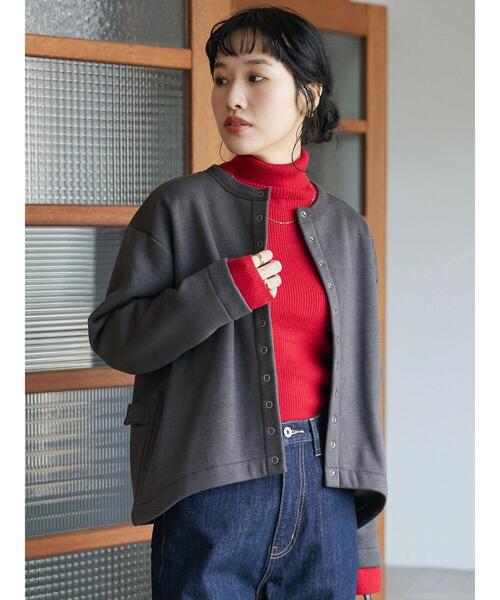 CRAFT STANDARD BOUTIQUE(クラフトスタンダードブティック)の「裏起毛カーディガン *(カーディガン/ボレロ・レディース・チャコールグレー/カーキ/アイボリー/レッド/モカ/パープル・L/M)」の8枚目の写真