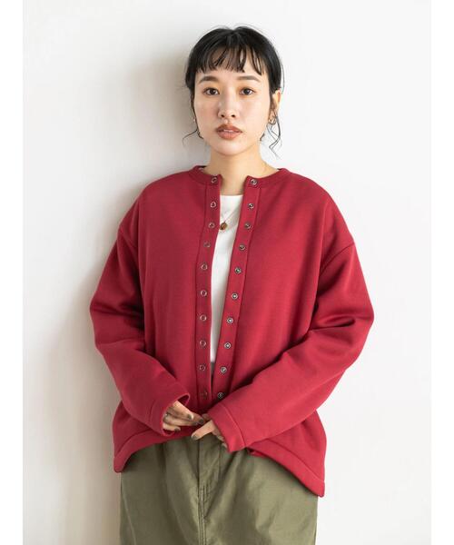 CRAFT STANDARD BOUTIQUE(クラフトスタンダードブティック)の「裏起毛カーディガン *(カーディガン/ボレロ・レディース・チャコールグレー/カーキ/アイボリー/レッド/モカ/パープル・L/M)」の9枚目の写真