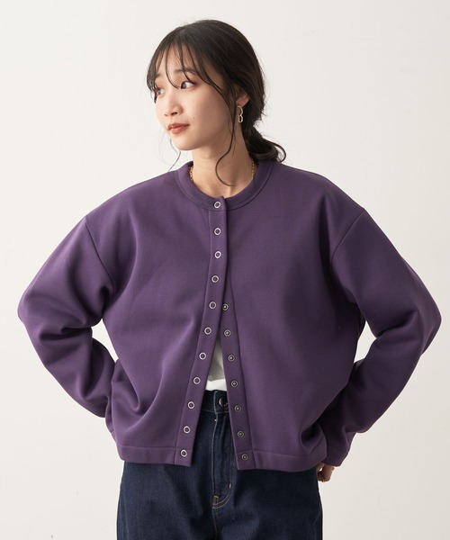 CRAFT STANDARD BOUTIQUE(クラフトスタンダードブティック)の「裏起毛カーディガン *(カーディガン/ボレロ・レディース・チャコールグレー/カーキ/アイボリー/レッド/モカ/パープル・L/M)」の5枚目の写真