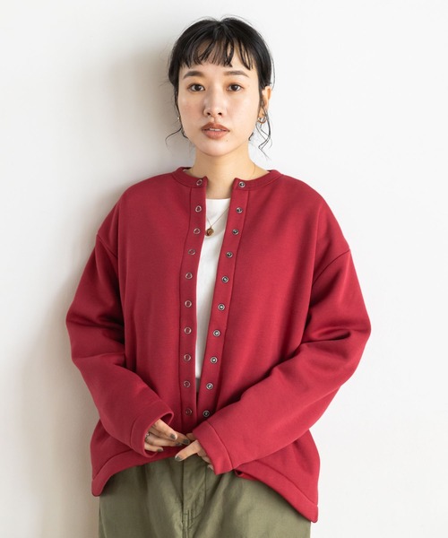 CRAFT STANDARD BOUTIQUE(クラフトスタンダードブティック)の「裏起毛カーディガン *(カーディガン/ボレロ・レディース・チャコールグレー/カーキ/アイボリー/レッド/モカ/パープル・L/M)」の6枚目の写真