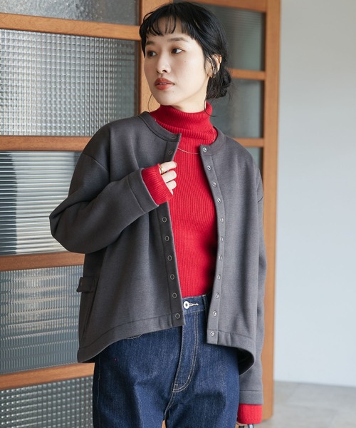 CRAFT STANDARD BOUTIQUE(クラフトスタンダードブティック)の「裏起毛カーディガン *(カーディガン/ボレロ・レディース・チャコールグレー/カーキ/アイボリー/レッド/モカ/パープル・L/M)」の3枚目の写真