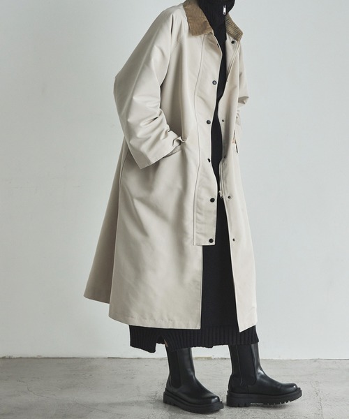 etoll.（エトル）の「コーデュロイカラーワークコート（ステンカラーコート・レディース・ブラック/カーキ/アイボリー・M）」の3枚目の写真