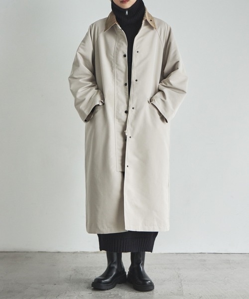 etoll.（エトル）の「コーデュロイカラーワークコート（ステンカラーコート・レディース・ブラック/カーキ/アイボリー・M）」の13枚目の写真