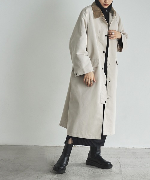 etoll.（エトル）の「コーデュロイカラーワークコート（ステンカラーコート・レディース・ブラック/カーキ/アイボリー・M）」の18枚目の写真