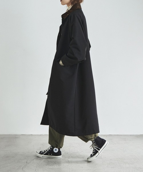 etoll.（エトル）の「コーデュロイカラーワークコート（ステンカラーコート・レディース・ブラック/カーキ/アイボリー・M）」の20枚目の写真