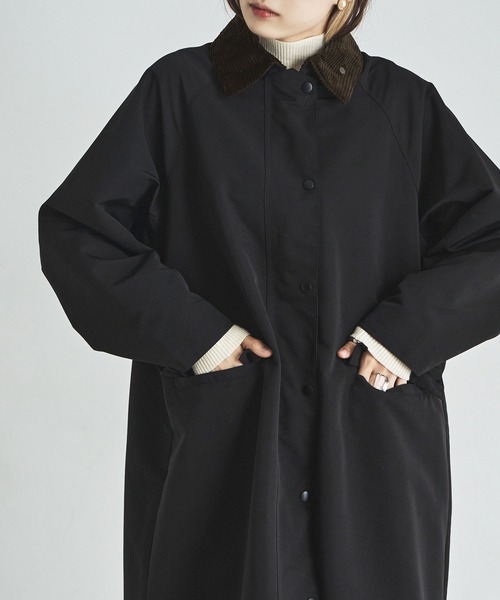 etoll.（エトル）の「コーデュロイカラーワークコート（ステンカラーコート・レディース・ブラック/カーキ/アイボリー・M）」の21枚目の写真