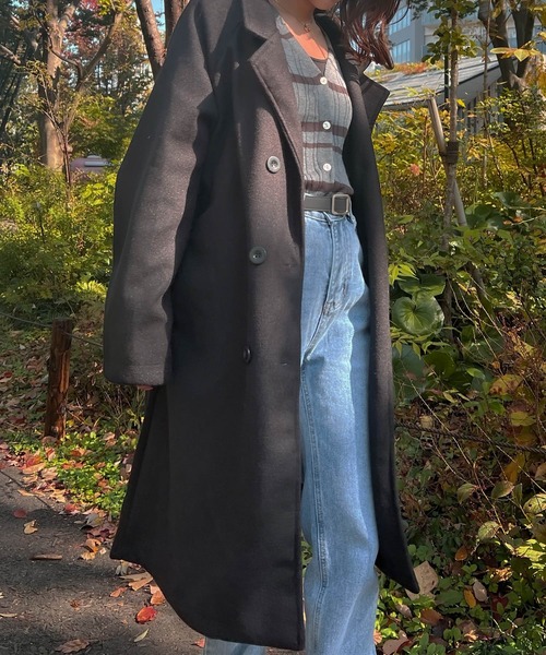 Lamoa（ラモア）の「Lamoa/オーバーサイズ ロング チェスターコート（チェスターコート・レディース・アイボリー/ブラック・FREE）」の2枚目の写真