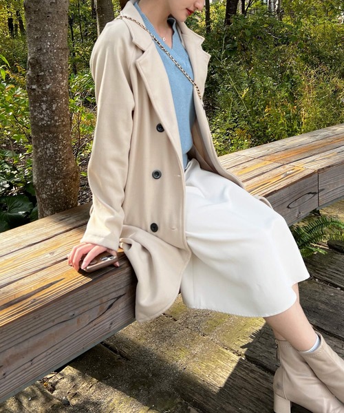 Lamoa（ラモア）の「Lamoa/オーバーサイズ ロング チェスターコート（チェスターコート・レディース・アイボリー/ブラック・FREE）」の3枚目の写真