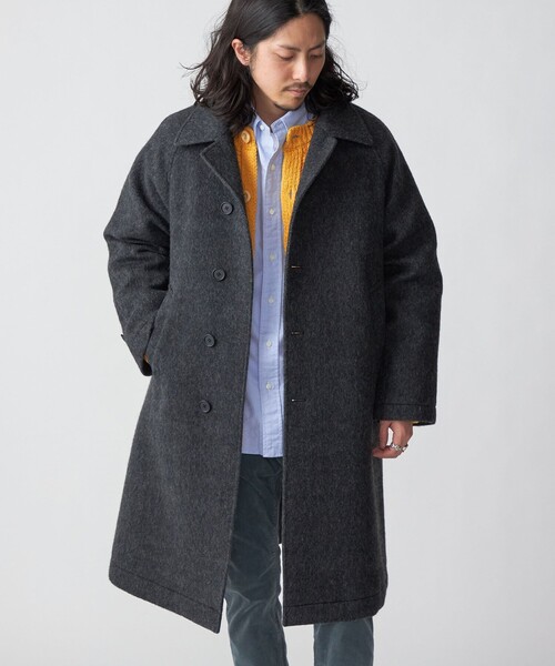 SHIPS（シップス）の「SHIPS: ウール シャギー ボンディング ラグランコート（ステンカラーコート・メンズ・ダークグレー/ベージュ・SMALL/MEDIUM/LARGE/X-LARGE）」の4枚目の写真