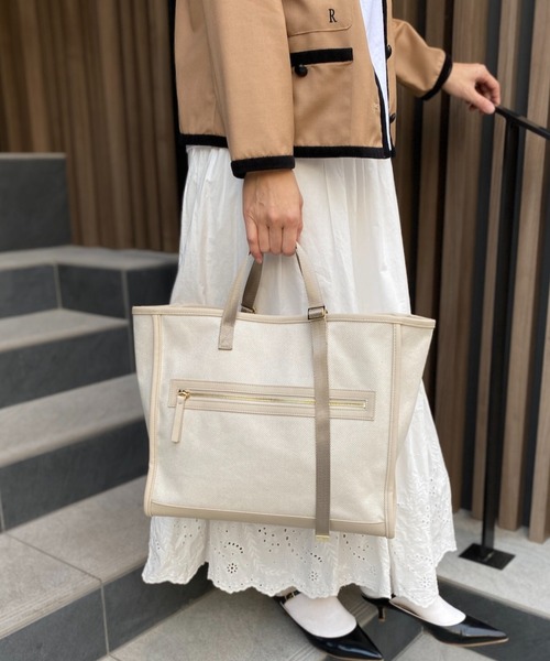 ○バイカラーキャンバストートバッグ（Mサイズ） 軽量/パソコン収納/お